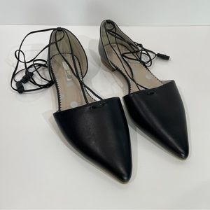 Boden Florence Flat Point Shoe Black Womens 41/9.5 Ankle Tie Straps Balletcore